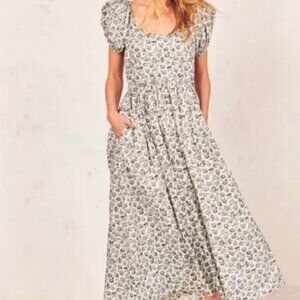 LoveShackFancy Lais Floral Puff Sleeve Poplin Dress Size 10 Pockets